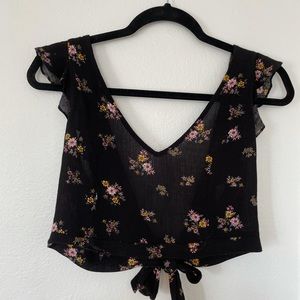 Kendall & Kylie Black Floral Tie-Back Top (S)